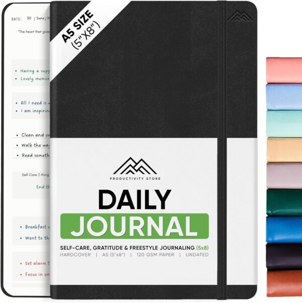 Journal For Men & Women - Gratitude Journal & Self Care Journal With Prompts - A5 Journaling Notebook - Black - Productivity Store - Image 2