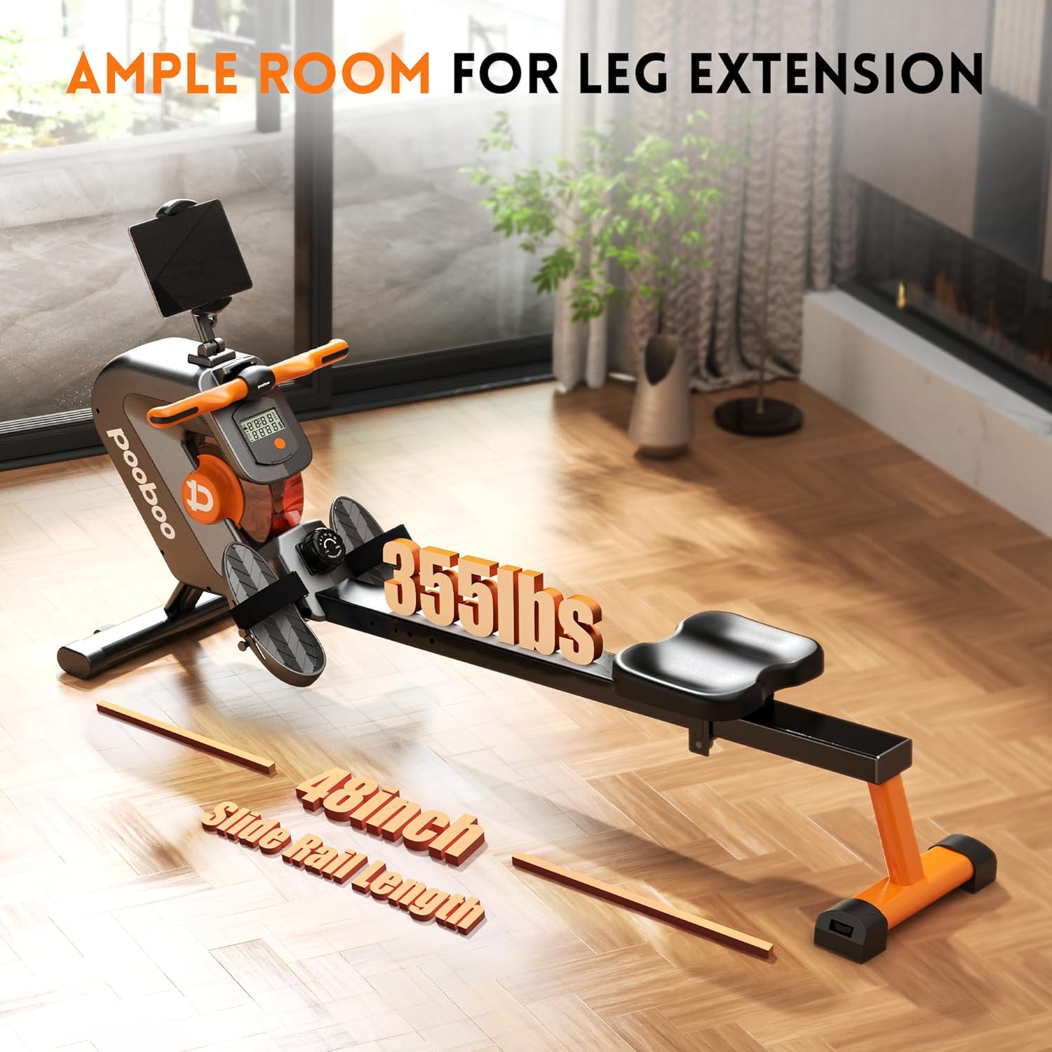 pooboo rowing machine, Max 350 LBS Magnetic Rower with LCD Monitor, Tablet Holder, Upgraded Rowing machines for home use - Image 5