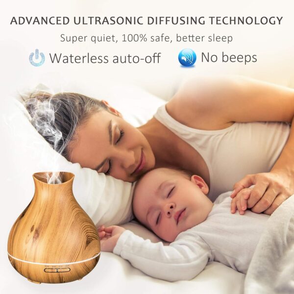 BZseed Aromatherapy Essential Oil Diffuser 550ml 12 Hours Wood Grain Aroma Diffuser with Timer Cool Mist Humidifier for Large Room, Home, Baby Bedroom, Waterless Auto Shut-off,7 Colors Lights Changing - Image 3