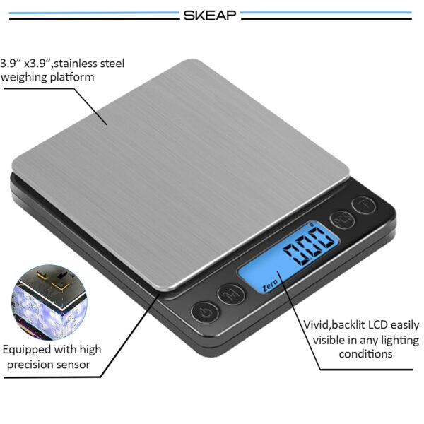 SKEAP Gram Scale 0.01g Accuracy, Food Scales Kitchen Digital Weight Grams & OZ, Jewelry Scale, High Accuracy Gram Scale, Digital Scale with Charging,Batteries and USB Cable Included - Image 5