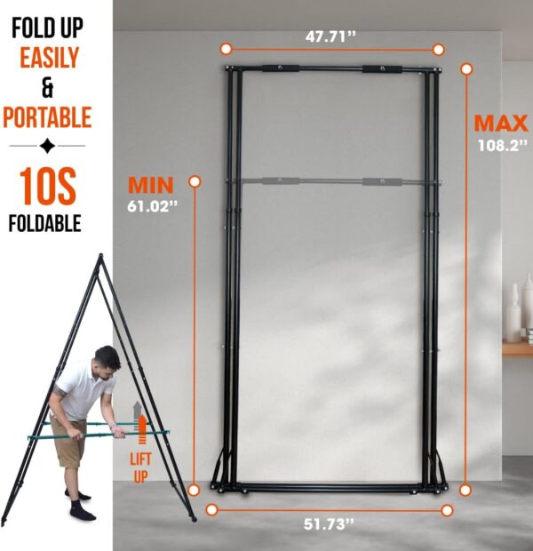 KT TOES DON'T TOUCH GROUND Foldable Free Standing Pull Up Bar Stand Sturdy Power Tower Workout Station For Home Gym Strength Training Adjustable Pullup Fitness Equipment Multifunctional Exercise Rack - Image 5