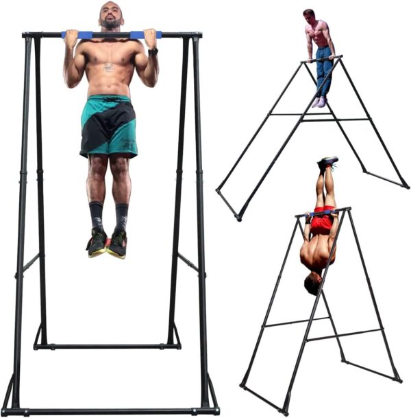 KT TOES DON'T TOUCH GROUND Foldable Free Standing Pull Up Bar Stand Sturdy Power Tower Workout Station For Home Gym Strength Training Adjustable Pullup Fitness Equipment Multifunctional Exercise Rack - Image 2