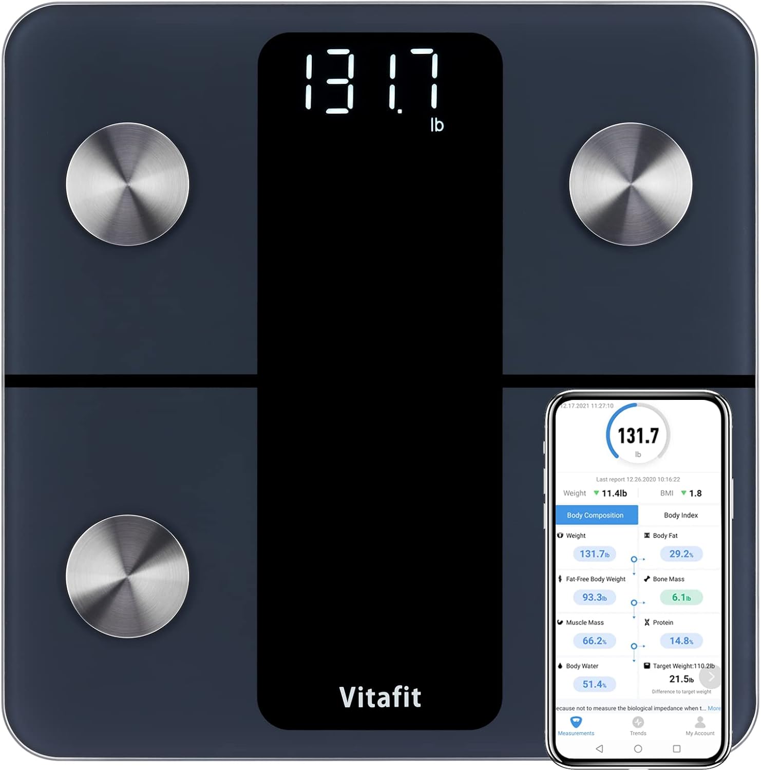 Vitafit Smart Bathroom Scale Body Weight, High Accuracy Assured by Weight Scale Professional Factory Since 2001, App Sync 13 Body Composition Including BMI, Body Fat and Muscle, 400lb, LED, Black - Image 2