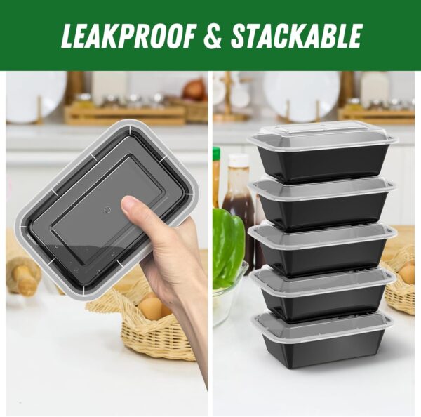 50 Pack (100-Piece) 24 oz Meal Prep Containers Reusable with Lids, Sturdy Leakproof & Food Safe, Microwave, Freezer, Dishwasher Safe Prep Containers, To Go Take Out Plastic Food Storage - Image 5