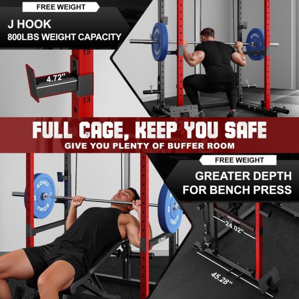 R1-V4 Power Cage Rack, 2000LB Squat Rack with Cable Crossover System, Multi-Function Weight Cage, Home Gym Workout Machine with More Training Attachments - Image 5