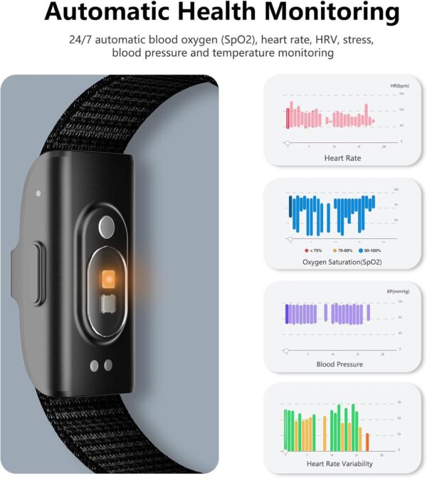 IAMJOY Smart Health Wristband, Wearable Activity & Fitness Tracker for Multi-Sport Mode, All-Day Automatic Continuous Monitoring of Health Data, Improve Sleep, Stress & Wellness, with Free App, Black - Image 3