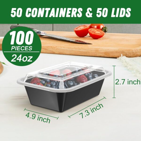 50 Pack (100-Piece) 24 oz Meal Prep Containers Reusable with Lids, Sturdy Leakproof & Food Safe, Microwave, Freezer, Dishwasher Safe Prep Containers, To Go Take Out Plastic Food Storage - Image 3