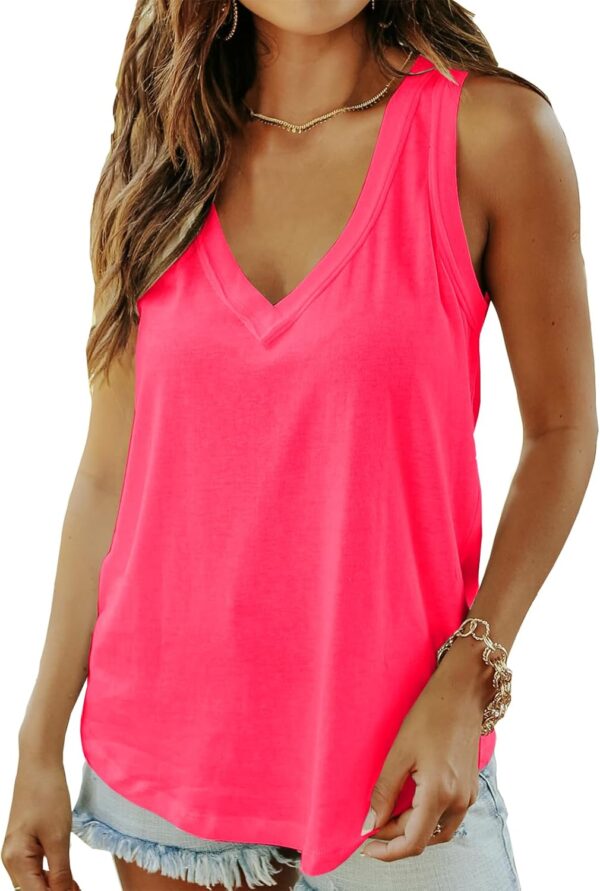 Smile Fish Women Summer Deep V Neck Tank Top Loose Fit Flowy Sleeveless Shirt - Image 2