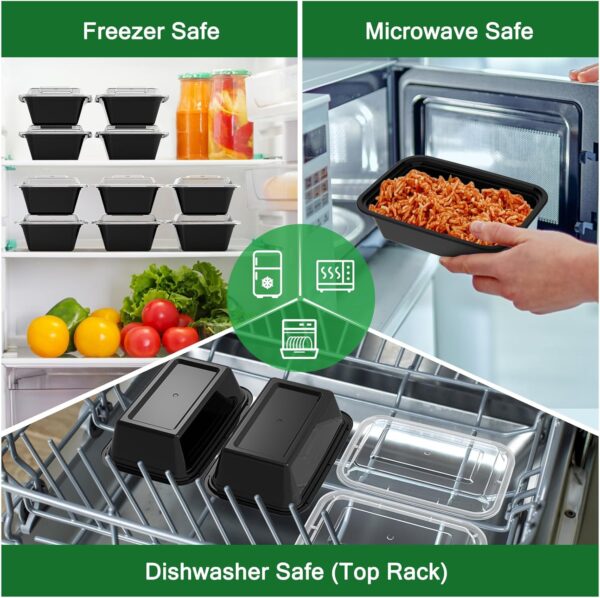 50 Pack (100-Piece) 24 oz Meal Prep Containers Reusable with Lids, Sturdy Leakproof & Food Safe, Microwave, Freezer, Dishwasher Safe Prep Containers, To Go Take Out Plastic Food Storage - Image 6