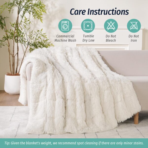 Wemore Shaggy Long Fur Faux Fur Weighted Blanket, Cozy and Fluffy Plush Sherpa Long Hair Blanket for Adult 15lbs, Fluffy Fuzzy Sherpa Reverse Heavy Blankets for Bed, Couch, Cream White, 48 x 72 Inches - Image 8