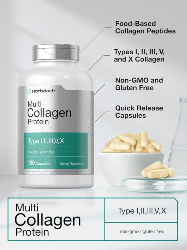 Horbäach Multi Collagen Protein 2000 mg | 180 Capsules | Hydrolyzed Collagen Type I, II, III, V, X | Keto & Paleo Friendly, Non-GMO, Gluten Free Supplement - Image 5