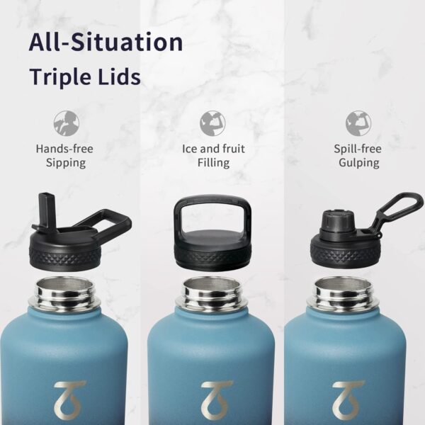 Trebo Water Bottle 64oz with Paracord Handle, Half Gallon Large Vacuum Double Wall Stainless Steel Insulated Water Jug with Holder Strap Straw Spout Lids, Leakproof Keep Cold & Hot, Indigo/Black - Image 4