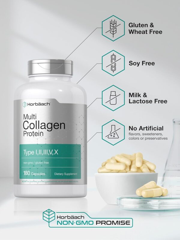 Horbäach Multi Collagen Protein 2000 mg | 180 Capsules | Hydrolyzed Collagen Type I, II, III, V, X | Keto & Paleo Friendly, Non-GMO, Gluten Free Supplement - Image 6