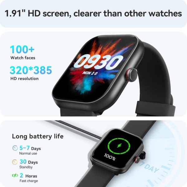 Fitness Tracker- [Alexa Built-in & Answer/Make Calls], 1.91" Smart Watch with Heart Rate/Blood Oxygen/Sleep Monitor, Step Counter Fitness Watch with 100 Sports Modes, IP68 Waterproof for iOS Android - Image 6