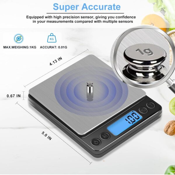 SKEAP Gram Scale 0.01g Accuracy, Food Scales Kitchen Digital Weight Grams & OZ, Jewelry Scale, High Accuracy Gram Scale, Digital Scale with Charging,Batteries and USB Cable Included - Image 3