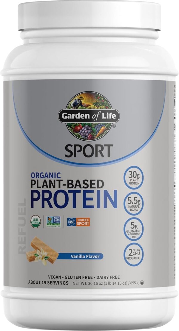 Garden of Life Organic Vegan Protein Powder with Probiotics, BCAAs, NSF Certified, Gluten Free & Sport, Non GMO, Sport Protein Powder, 19 Servings, Vanilla - Image 2