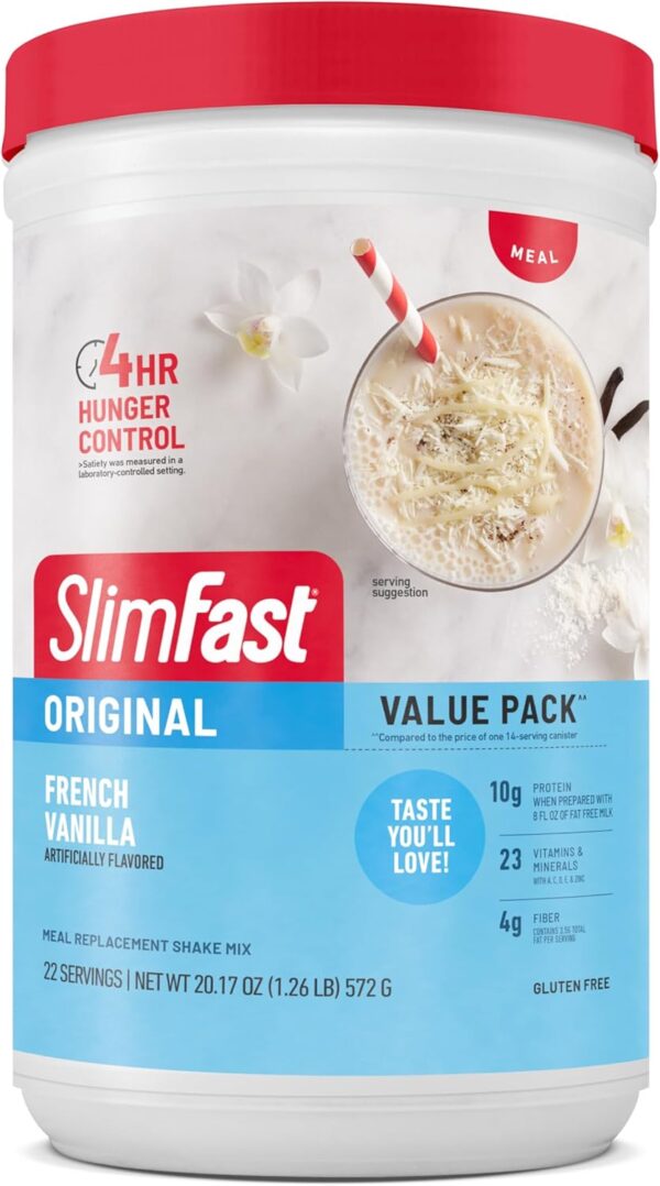SlimFast Meal Replacement Powder, Original French Vanilla, Weight Loss Shake Mix, 10g of Protein, 22 Servings (Packaging May Vary) - Image 2