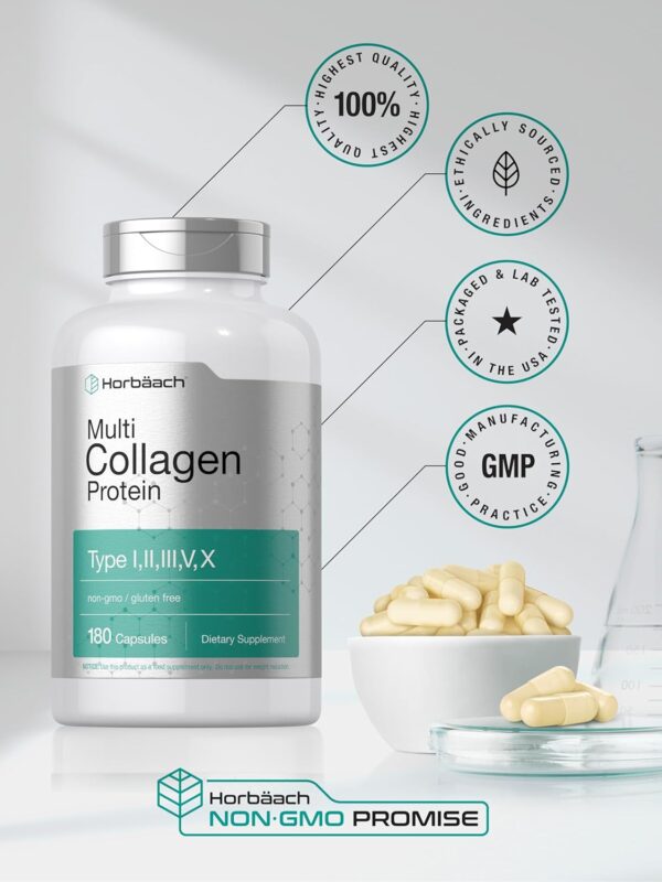 Horbäach Multi Collagen Protein 2000 mg | 180 Capsules | Hydrolyzed Collagen Type I, II, III, V, X | Keto & Paleo Friendly, Non-GMO, Gluten Free Supplement - Image 7