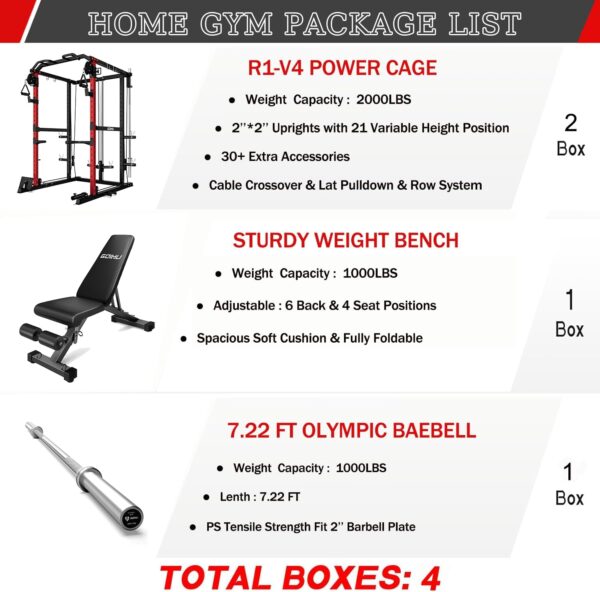 R1-V4 Power Cage Rack, 2000LB Squat Rack with Cable Crossover System, Multi-Function Weight Cage, Home Gym Workout Machine with More Training Attachments - Image 3