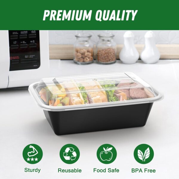 50 Pack (100-Piece) 24 oz Meal Prep Containers Reusable with Lids, Sturdy Leakproof & Food Safe, Microwave, Freezer, Dishwasher Safe Prep Containers, To Go Take Out Plastic Food Storage - Image 4