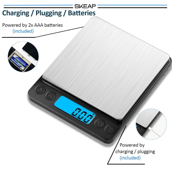 SKEAP Gram Scale 0.01g Accuracy, Food Scales Kitchen Digital Weight Grams & OZ, Jewelry Scale, High Accuracy Gram Scale, Digital Scale with Charging,Batteries and USB Cable Included - Image 6