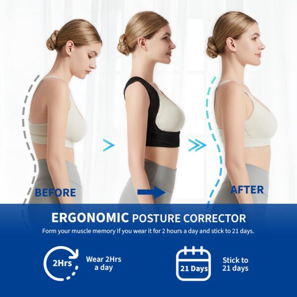 Posture Corrector for Back Support: Adjustable Shoulder Posture Brace for Men and Women (Small/Medium) - Image 4