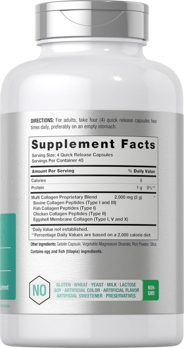 Horbäach Multi Collagen Protein 2000 mg | 180 Capsules | Hydrolyzed Collagen Type I, II, III, V, X | Keto & Paleo Friendly, Non-GMO, Gluten Free Supplement - Image 3