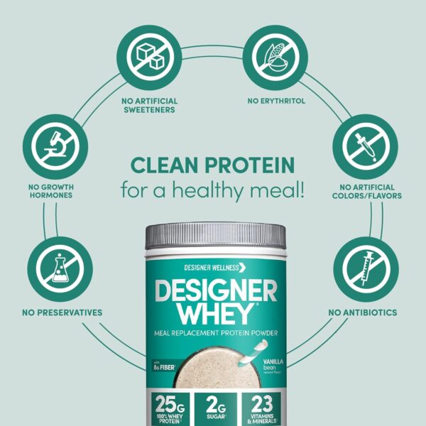 Designer Wellness, Designer Whey Protein Meal Replacement Powder, Organic Superfood Complex Carbs, Vitamins, Minerals, Gluten-Free, Vanilla Bean, 1.72 Pound - Image 6