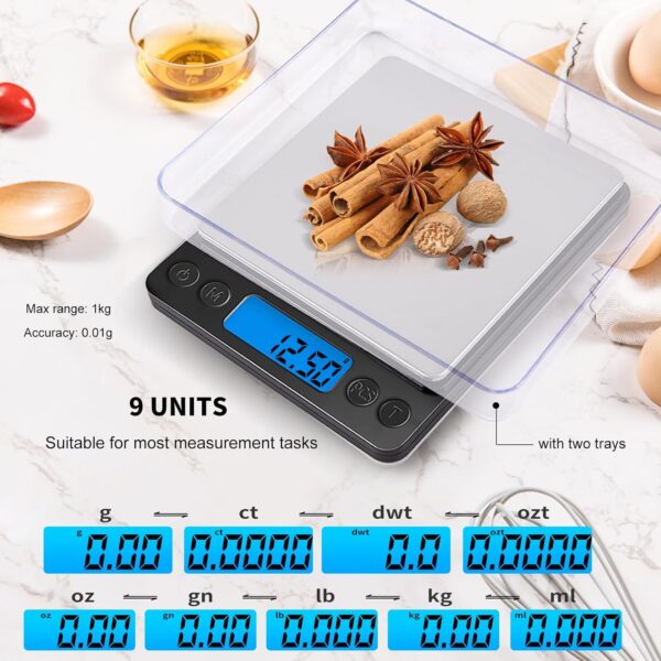 SKEAP Gram Scale 0.01g Accuracy, Food Scales Kitchen Digital Weight Grams & OZ, Jewelry Scale, High Accuracy Gram Scale, Digital Scale with Charging,Batteries and USB Cable Included - Image 4