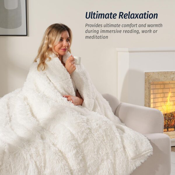 Wemore Shaggy Long Fur Faux Fur Weighted Blanket, Cozy and Fluffy Plush Sherpa Long Hair Blanket for Adult 15lbs, Fluffy Fuzzy Sherpa Reverse Heavy Blankets for Bed, Couch, Cream White, 48 x 72 Inches - Image 4