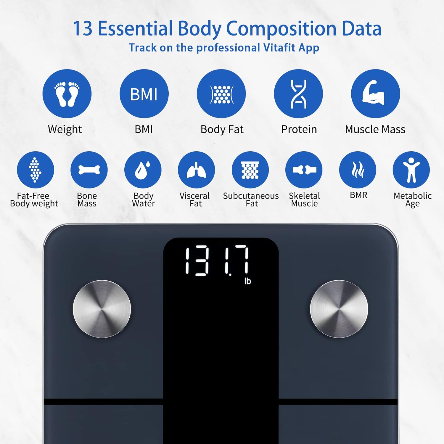 Vitafit Smart Bathroom Scale Body Weight, High Accuracy Assured by Weight Scale Professional Factory Since 2001, App Sync 13 Body Composition Including BMI, Body Fat and Muscle, 400lb, LED, Black - Image 4