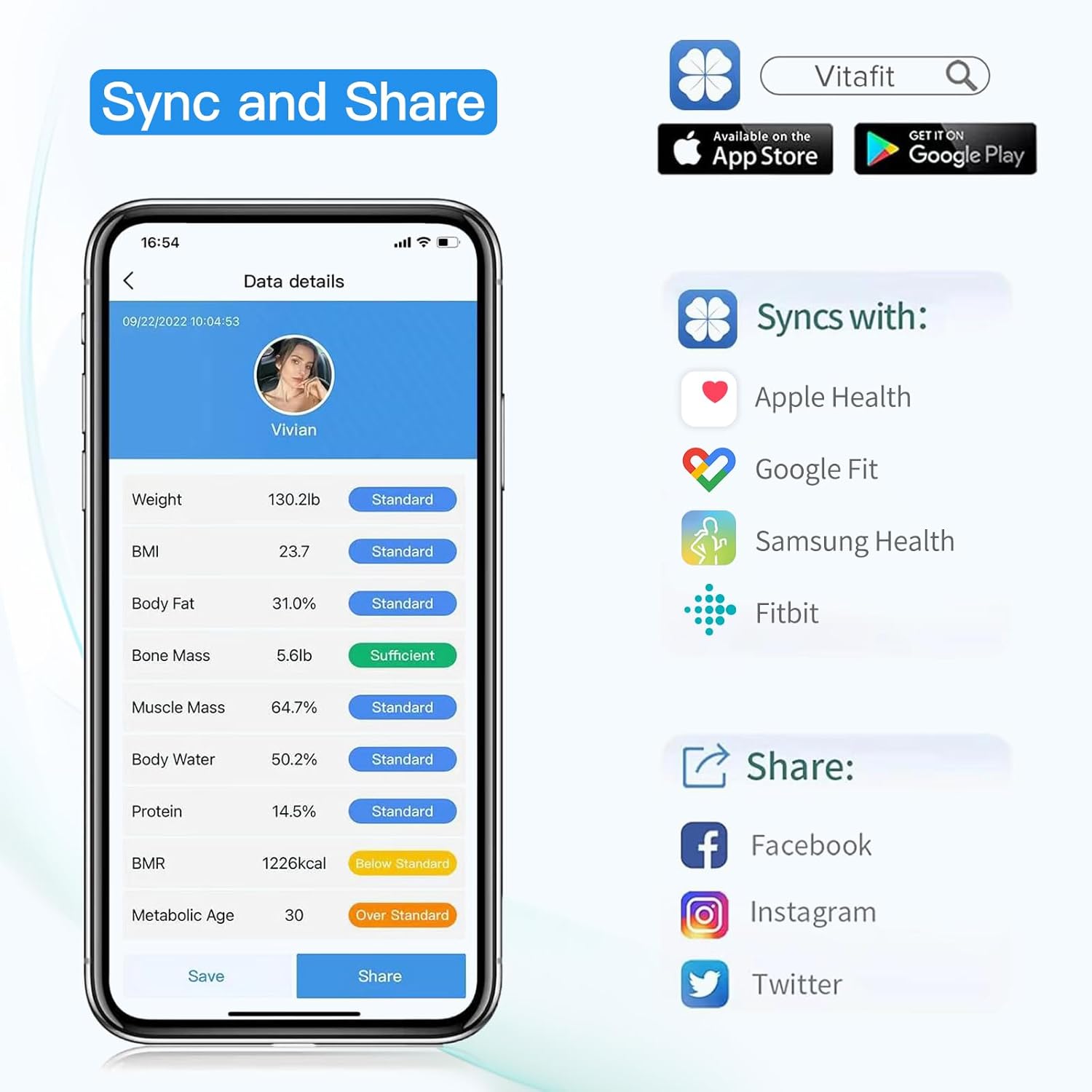 Vitafit Smart Bathroom Scale Body Weight, High Accuracy Assured by Weight Scale Professional Factory Since 2001, App Sync 13 Body Composition Including BMI, Body Fat and Muscle, 400lb, LED, Black - Image 6
