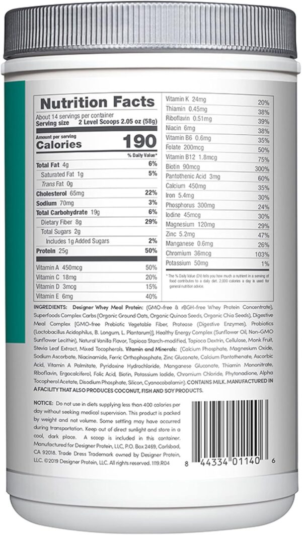 Designer Wellness, Designer Whey Protein Meal Replacement Powder, Organic Superfood Complex Carbs, Vitamins, Minerals, Gluten-Free, Vanilla Bean, 1.72 Pound - Image 3