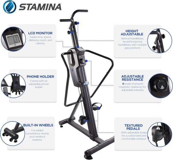 Stamina Products Cardio Climber Home Workout Fitness Exercise Machine with Smart Coaching, LCD Monitor, And Wheels for Easy Storage - Image 3