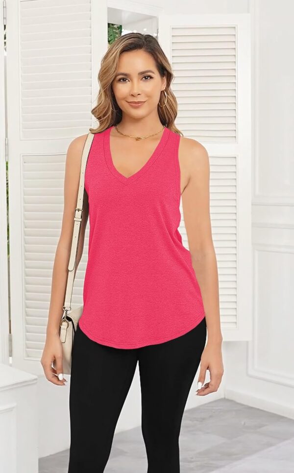 Smile Fish Women Summer Deep V Neck Tank Top Loose Fit Flowy Sleeveless Shirt - Image 3