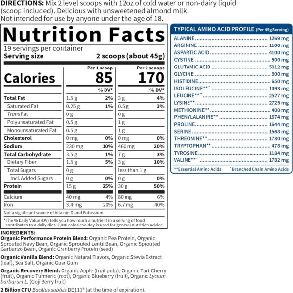 Garden of Life Organic Vegan Protein Powder with Probiotics, BCAAs, NSF Certified, Gluten Free & Sport, Non GMO, Sport Protein Powder, 19 Servings, Vanilla - Image 6
