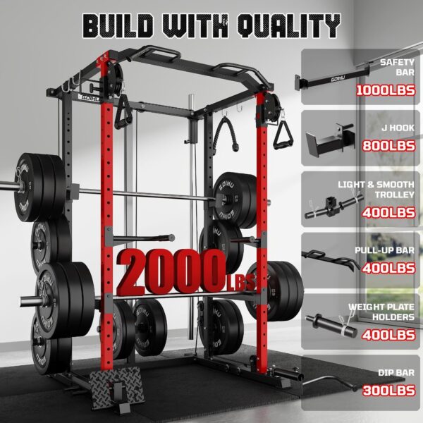 R1-V4 Power Cage Rack, 2000LB Squat Rack with Cable Crossover System, Multi-Function Weight Cage, Home Gym Workout Machine with More Training Attachments - Image 8
