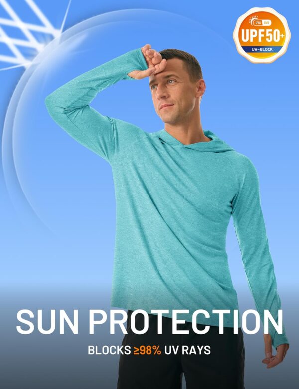 MAGCOMSEN Men's UPF 50+ Sun Protection Hoodie Lightweight Long Sleeve Rash Guard Shirts Fishing Swim Athletic Workout - Image 4