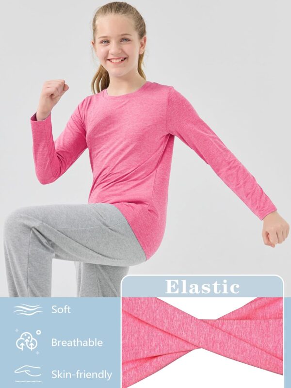 Cooraby Girls Long Sleeve Shirt Athletic Active Dry Fit Crew Neck T-Shirt Soft Activewear Shirts for Youth Teens Girls - Image 4