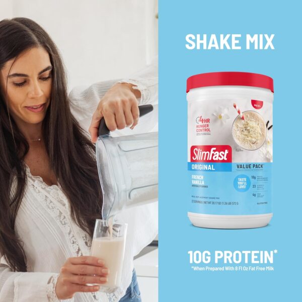 SlimFast Meal Replacement Powder, Original French Vanilla, Weight Loss Shake Mix, 10g of Protein, 22 Servings (Packaging May Vary) - Image 5