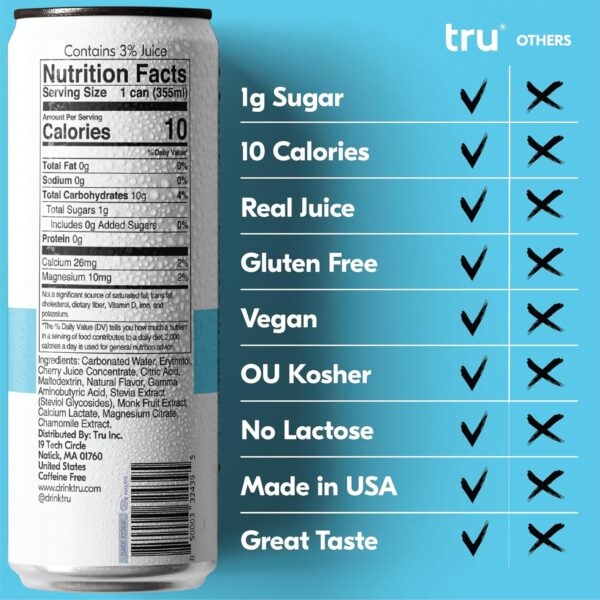 Tru Recovery Seltzer, Variety Pack Sparkling Water with Real Fruit Juice – Immune Support, Sleep & Detox Drinks, Caffeine-Free, Kosher, Gluten-Free, No Added Sugar, 12oz (Pack of 12) - Image 3