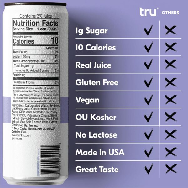 Tru Recovery Seltzer, Variety Pack Sparkling Water with Real Fruit Juice – Immune Support, Sleep & Detox Drinks, Caffeine-Free, Kosher, Gluten-Free, No Added Sugar, 12oz (Pack of 12) - Image 5