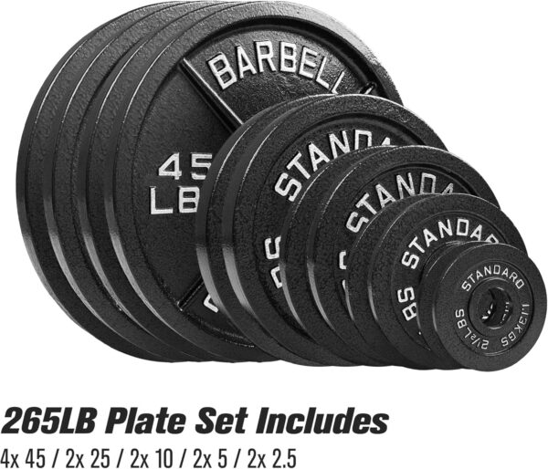 Steel Olympic Plates 265lb Set - Olympic Standard Premium Coated 2.5lb, 5lb, 10lb, 25lb, and 2x 45lb Pairs for Weight Lifting Powerlifting - Image 5
