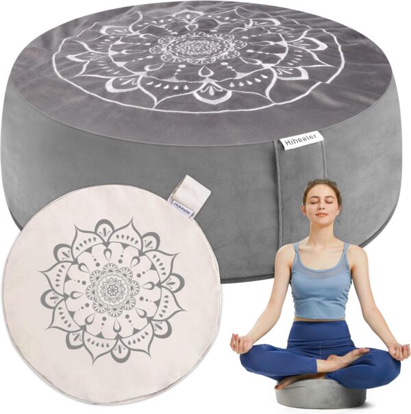 Hihealer Meditation Cushion, Traditional Tibetan Meditation Pillow Velvet Cover - Large Floor Cushion Seating for Adults - Yoga Buckwheat Bolster for Women、Moms - Image 2