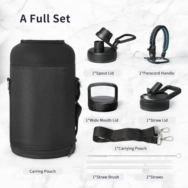 Trebo Water Bottle 64oz with Paracord Handle, Half Gallon Large Vacuum Double Wall Stainless Steel Insulated Water Jug with Holder Strap Straw Spout Lids, Leakproof Keep Cold & Hot, Indigo/Black - Image 9