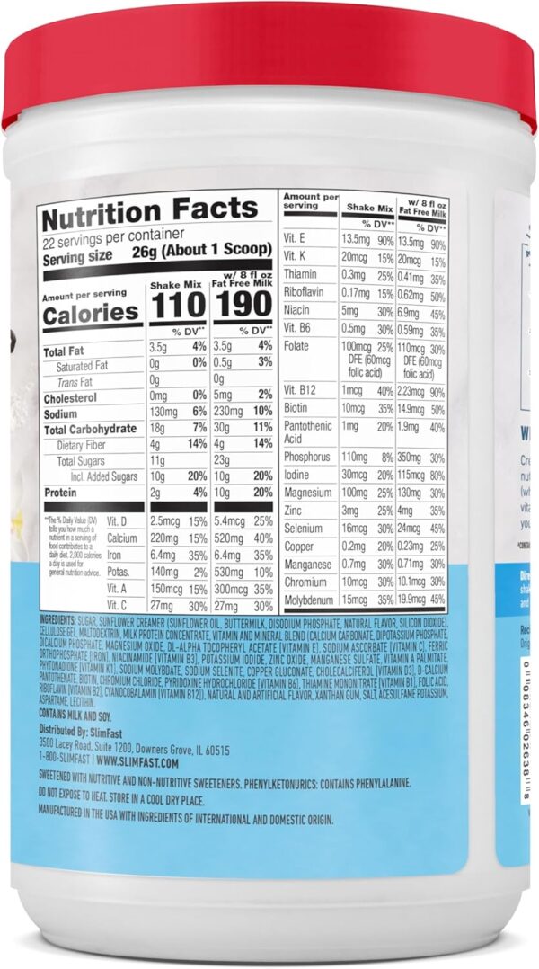 SlimFast Meal Replacement Powder, Original French Vanilla, Weight Loss Shake Mix, 10g of Protein, 22 Servings (Packaging May Vary) - Image 9