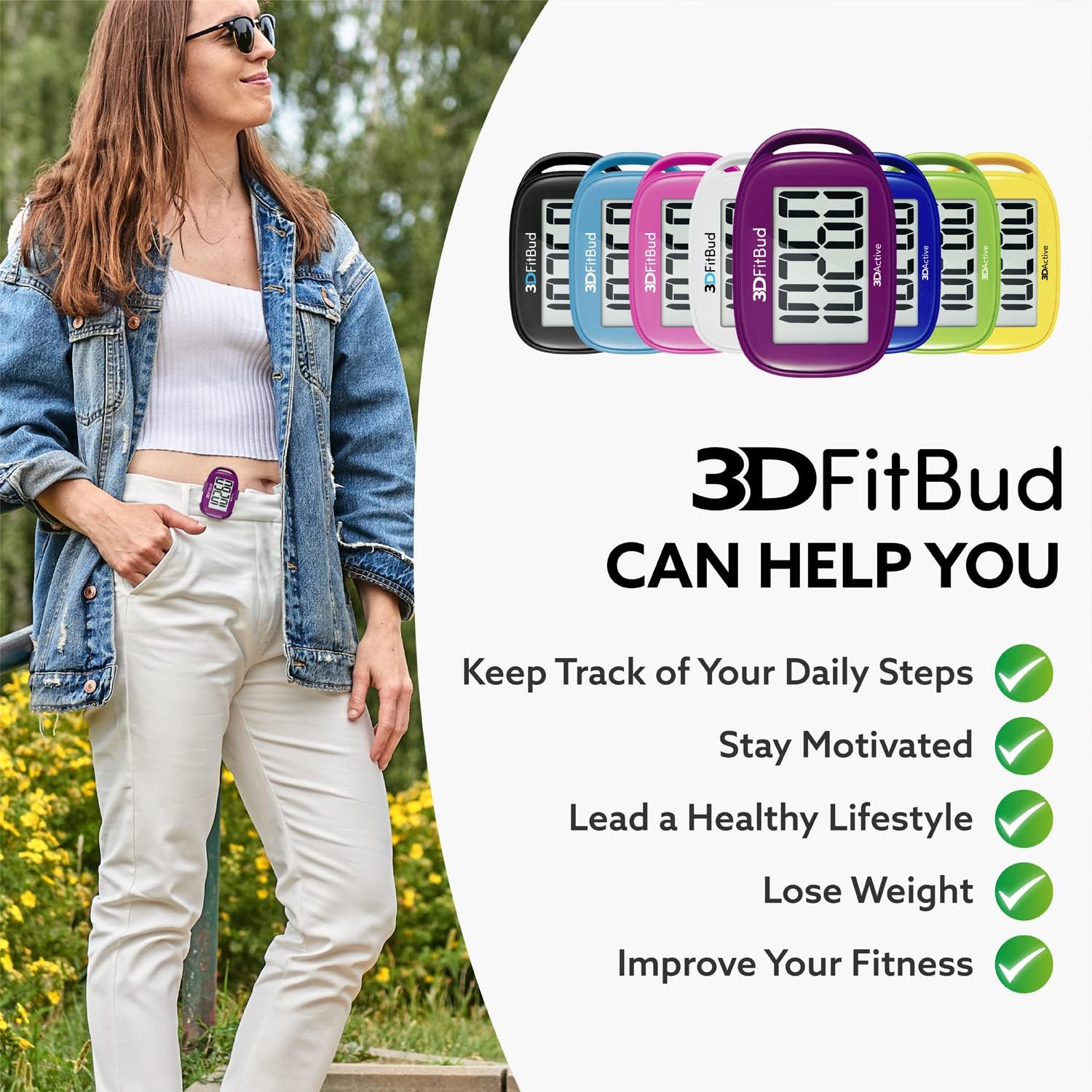 3DFitBud Simple Step Counter Walking 3D Pedometer from 3DActive with Clip & Lanyard - A420S - Image 5