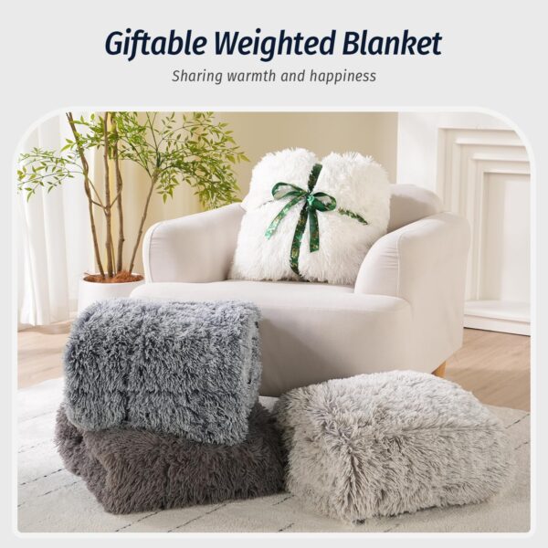Wemore Shaggy Long Fur Faux Fur Weighted Blanket, Cozy and Fluffy Plush Sherpa Long Hair Blanket for Adult 15lbs, Fluffy Fuzzy Sherpa Reverse Heavy Blankets for Bed, Couch, Cream White, 48 x 72 Inches - Image 5