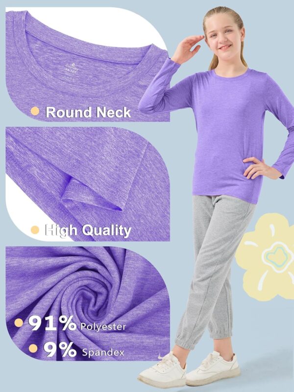 Cooraby Girls Long Sleeve Shirt Athletic Active Dry Fit Crew Neck T-Shirt Soft Activewear Shirts for Youth Teens Girls - Image 3