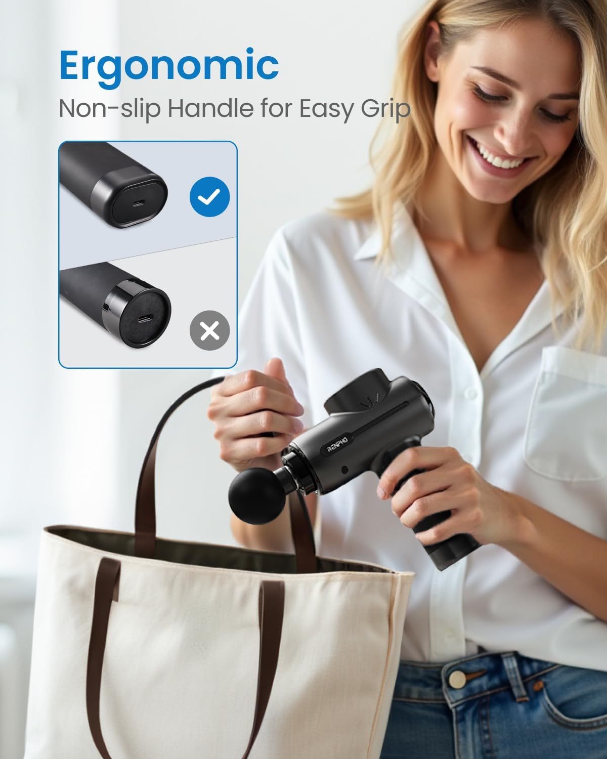 RENPHO Massage Gun Deep Tissue, Portable Percussion Massager for Back and Neck, Gifts for Men Women, Handheld Device with Carry Case, Active - Image 7